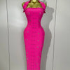 2025 Luxury Shining Diamonds Pearls Sleeveless Bodycon Bandage Long Dress Women Celebrate Evening Party Elegant Birthday Gowns
