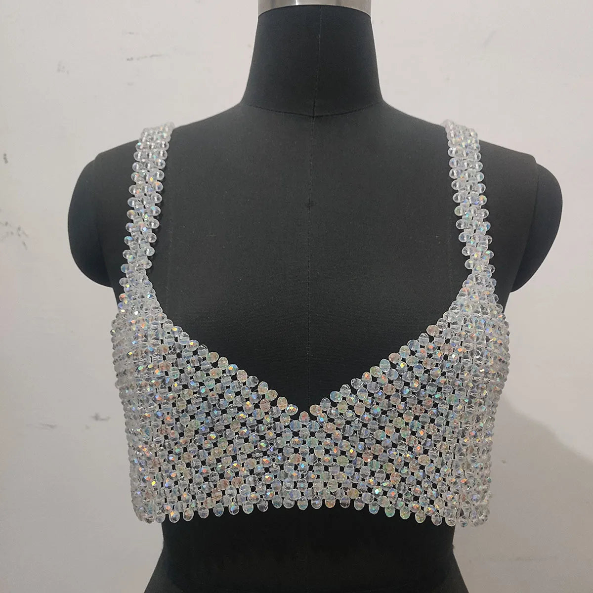 Handmade Crystal Top Women Fashion Beaded Bra Beading Tops Ladies Pearl Cape Smock Outwear Woman Celebrity Covery Top