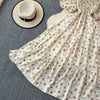2024 Neues Sommer Blumenmuster Maxikleid Damen Vintage Eckiger Ausschnitt Geraffte Brust Schärpe Bandage Sommerkleid Partykleid