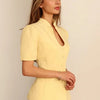 Fashion Women's Stand Collar Blazer Short Sleeve Button Puff Sleeves Solid Lady Top 2025 Summer Autumn Elegant Female Coat