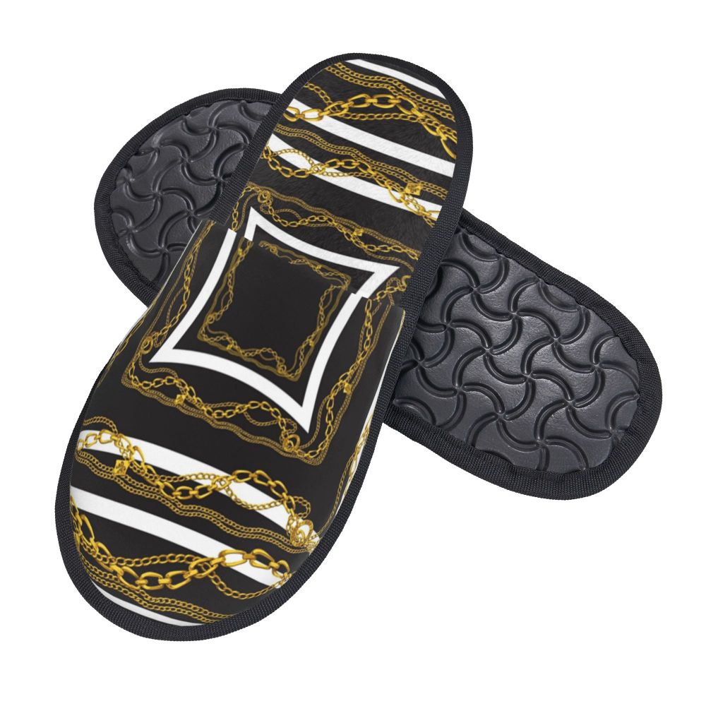 Custom Queen Of Absolutely Everything Gold Baroque Soft Memory Foam House Slippers Women Comfy Warm Anti-skid Sole Slipper