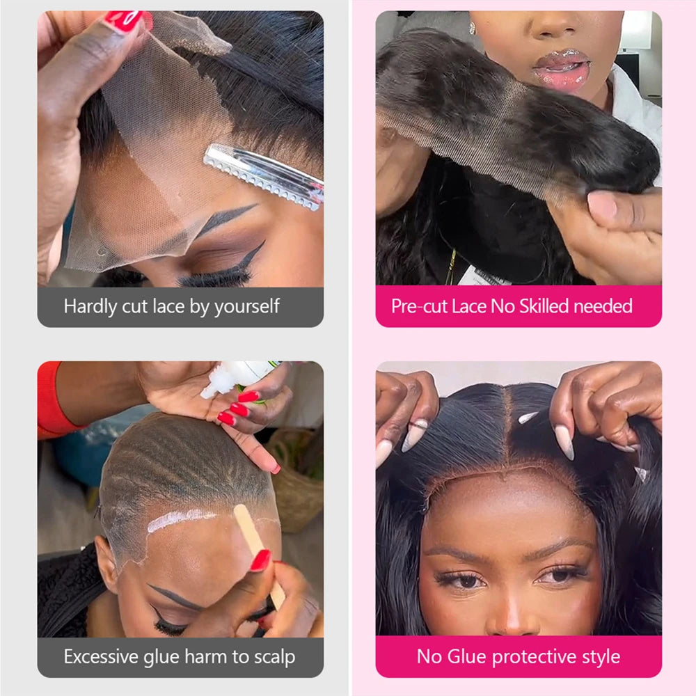 Ready To Wear 5x5 6x4 Lace Closure Perücke Body Wave Kleberlose Perücke Echthaar Ohne Kleber Vorgeschnittene Lace Perücke 180% Dichte
