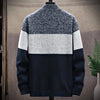 Autumn Winter Cardigan Sweater Men Fleece Zipper Sweaters Velvet Contrast Striped Sweater Coats Casual Jackets
