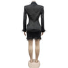 FANAN Elegant Women Double Breasted Tassel Hem and Long Sleeve Notched Collar Lace Waist Patchwork Blazer Dress Vestidos 2022