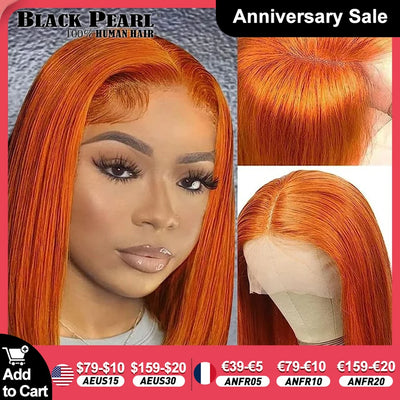 Black Pearl Ginger Lace Front 100% Human Hair Quality Wigs Glueless Wig Short Straight Bob Wig Lace Front Human Hair Wig