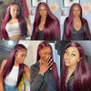 Dark Burgundy Straight Wigs 13X4 HD Lace Front Human Hair Wigs 99J Color Straight Brazilian Hair Wig Glueless Wig Pre Glueless