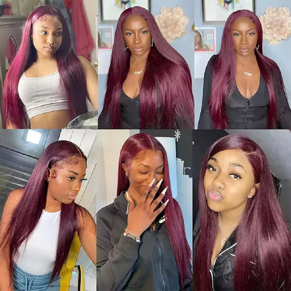 Dark Burgundy Straight Wigs 13X4 HD Lace Front Human Hair Wigs 99J Color Straight Brazilian Hair Wig Glueless Wig Pre Glueless