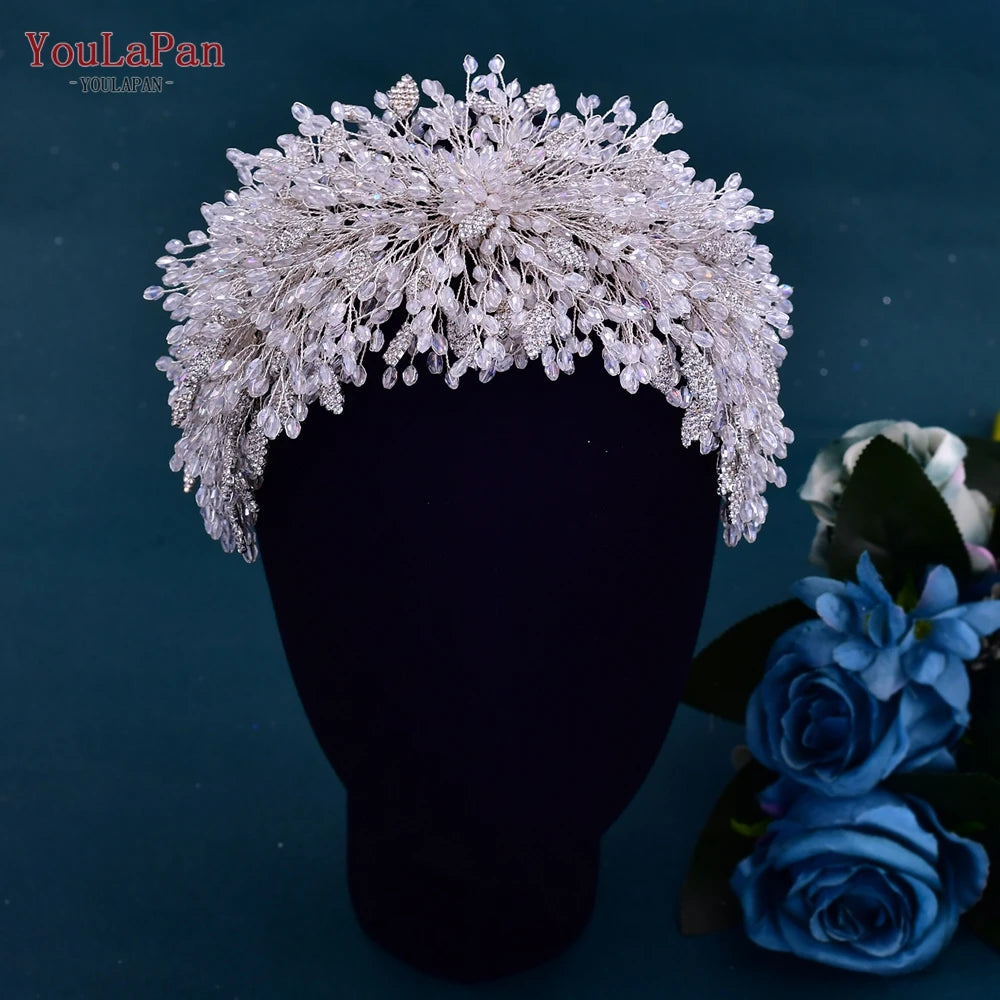 YouLaPan Luxury Bridal Hair Tiara Rhinestone Headband Handmade Wedding Hair Accessories Women Headdress Pageant Headpiece HP398