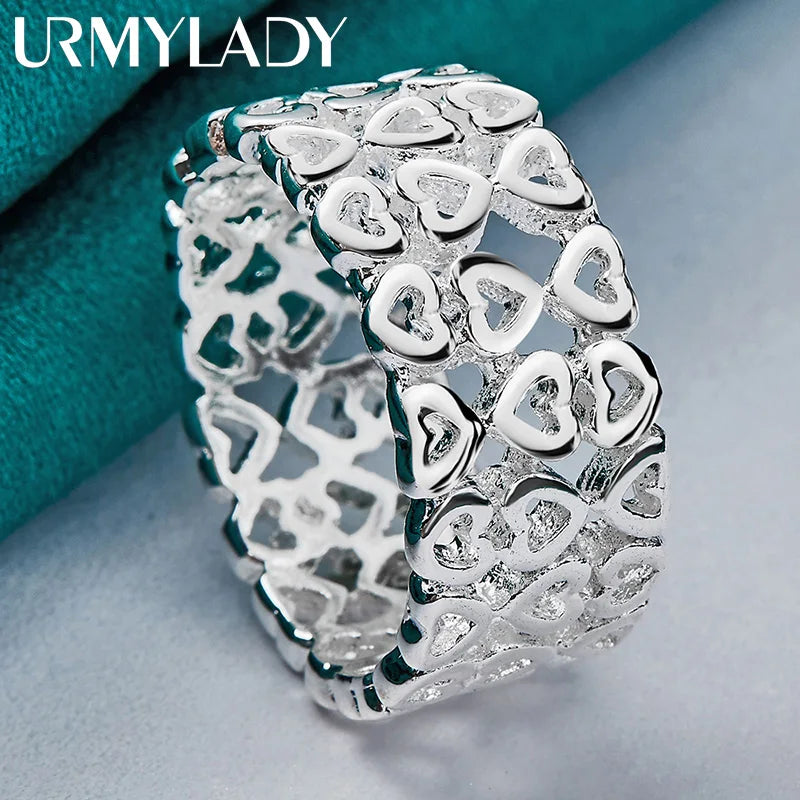 URMYLADY 925 Sterling Silber Hohlherz 7-10# Ring für Frauen Hochzeit Charm Verlobung Modeschmuck