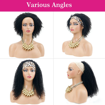 Glueless Half Wigs Human Hair Kinky Curly Headband Wig Upgrade 3 IN 1 No Lace Wig With Drawstring Seamless Clip Ins Flip Over