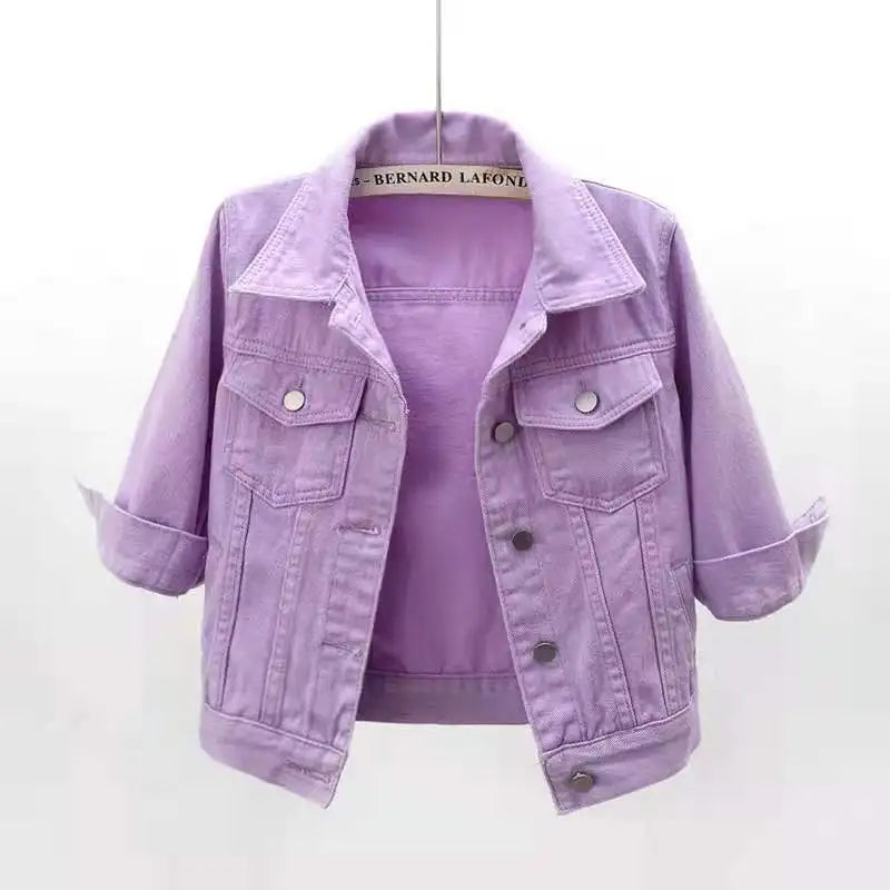 Damen Jeansjacke Frühling Herbst Kurze Jacke Rosa Jeansjacken Lässige Oberteile Lila Gelb Lila Blau Locker Sitzende Oberteile Damen Oberbekleidung