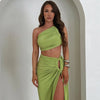 Ladies Spring 2 Pieces Sleeveless Backless Strap Spit Crop Top Side Slit Slim Fit Maxi Skirt Set Women Evening Party Clubwear