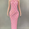 Sparkly Rhinestones Sleeveless Long Dress Elegant Dark Mesh Celebrate Evening Wedding Prom Gown Birthday Dress Photograph Wear