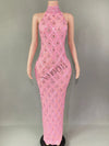Sparkly Rhinestones Sleeveless Long Dress Elegant Dark Mesh Celebrate Evening Wedding Prom Gown Birthday Dress Photograph Wear