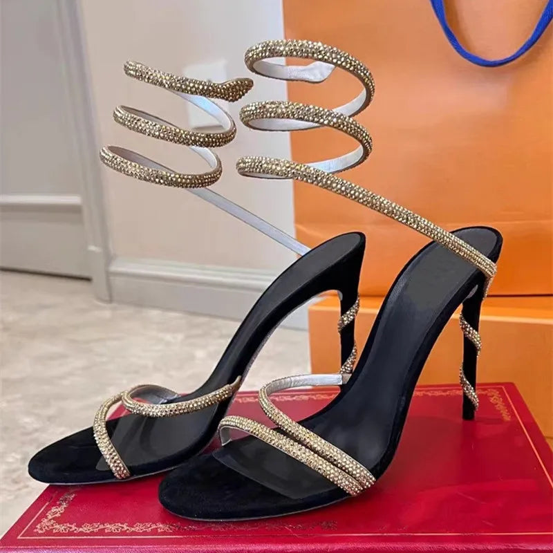 Star Style Luxus Kristall Schlange Gewickelt Damen Sandalen Sexy Stiletto High Heels Gladiator Sandalen Sommer Mode Party Abschlussball Schuhe