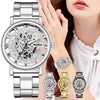 New Fashion Top Women Hollow Skeleton Faux Mechanical Watch Ladies Metal Mesh Quartz Wrist Watches For Female Relogio Feminino