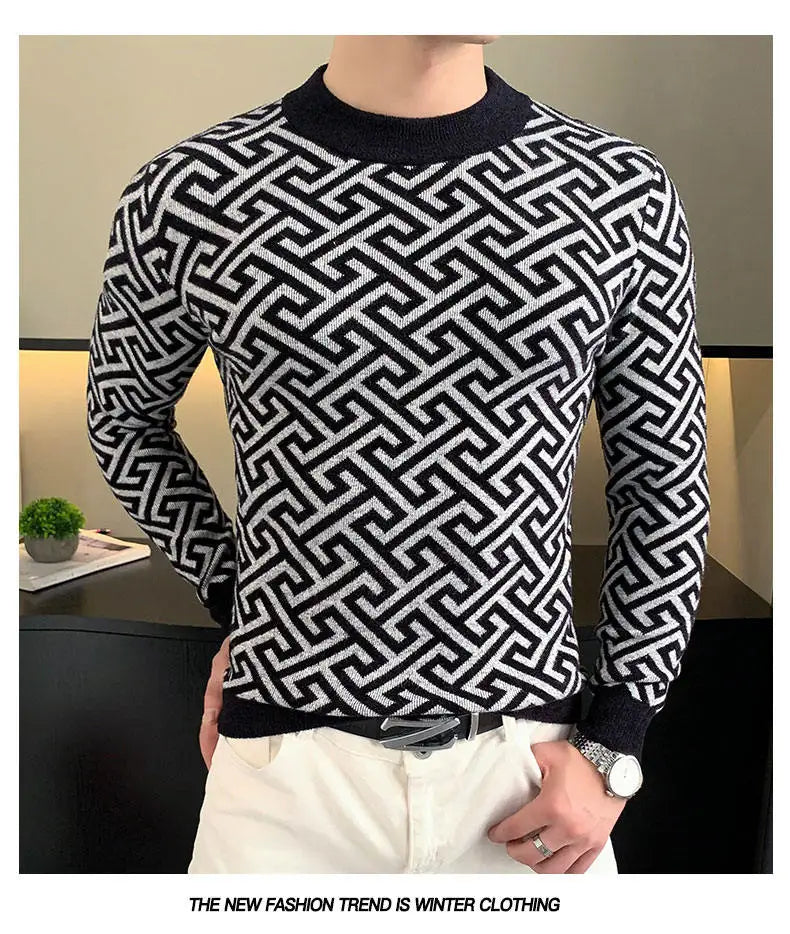 Herbst Winter Samt Strickpullover Herren Langarm Rundhalspullover Slim Fit Business Freizeit Strickwaren Tops Herrenbekleidung