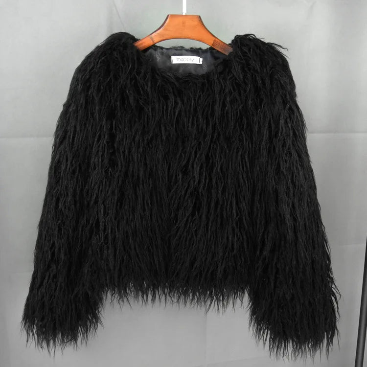 2023 Women Faux Fur Coat Autumn Winter High Quality Fluffy Short Coat Faux Fur Jacket
