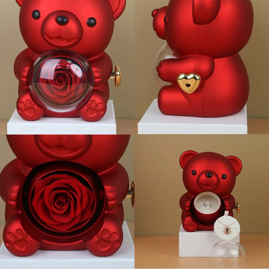 Valentinstag Rose Hug Bär Schmuckkästchen Echte Ewige Rosen Geschenke für Freundin Frauen Ehefrau Muttertag Geburtstag Jahrestag