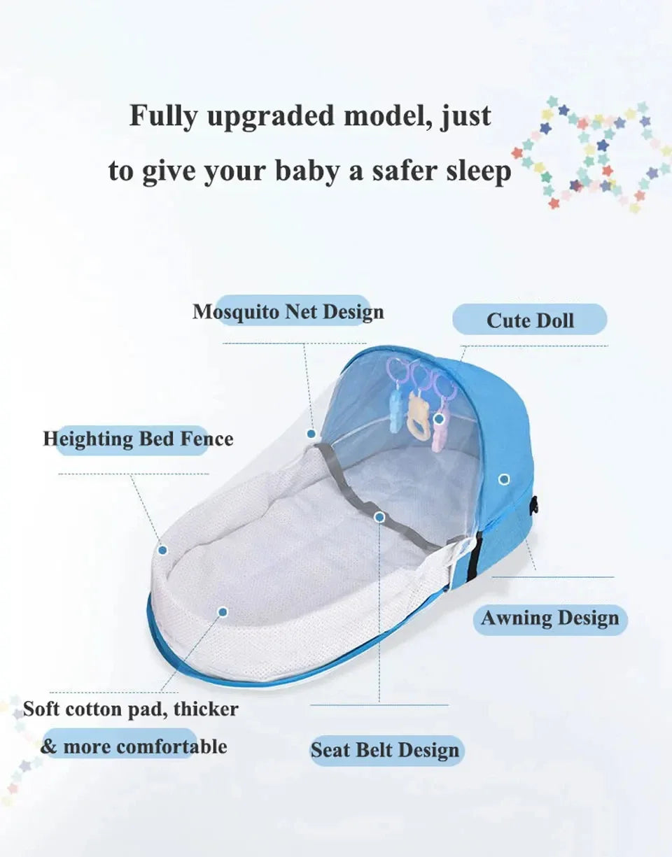 Babybett, faltbar, tragbar, mit Netz und Verdeck, Babynest, tragbares Babybett zum Campen, Säuglingswiege