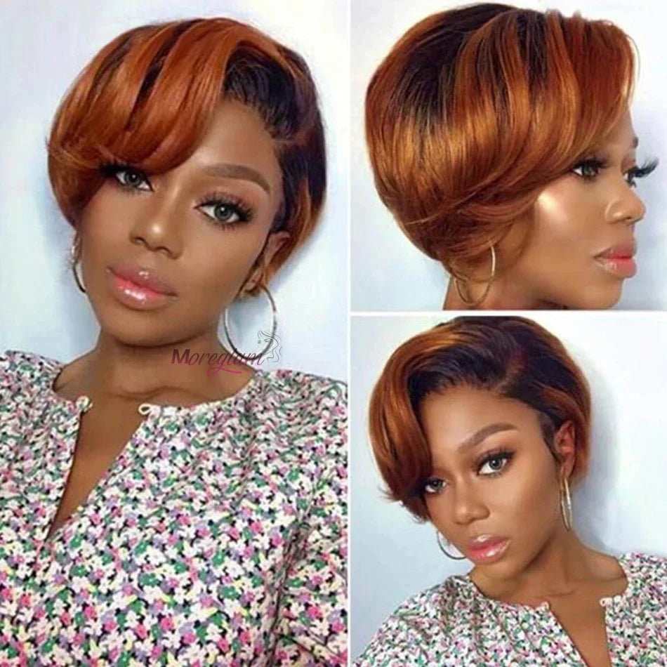 Kurze Bob Perücke Pixie Cut Perücke Glatte Echthaarperücken 13x4 Transparente Lace Front Perücke Für Frauen Highlight Glatte Pixie Cut Perücke