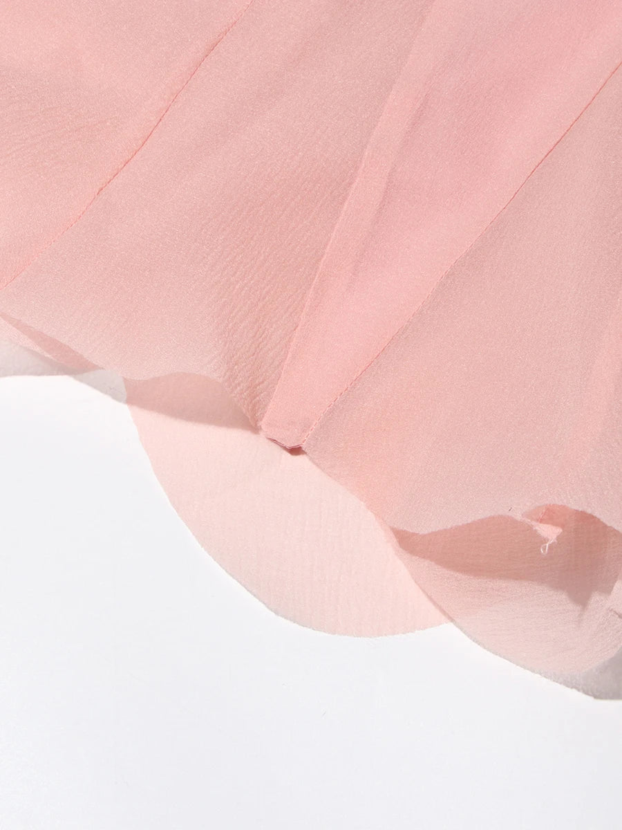 TWOTWINSTYLE Damenkleid Unregelmäßig Gefaltet Patchwork Mode Lang Laternenärmel Tailliertes Minikleid 2024 Neue Kleidung