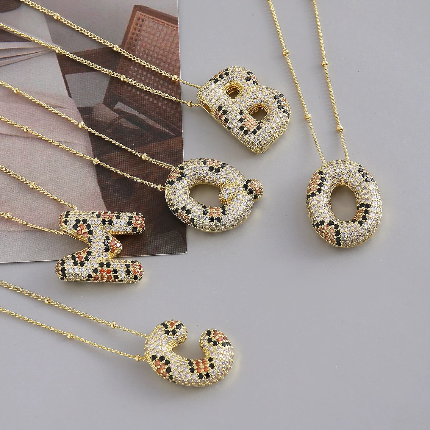 MHS.SUN Neue Leopard Bubble Buchstabenkette Vergoldet Chunky Bubble Zirkon 26 Initialen Anhänger Halskette Frauen Modeschmuck
