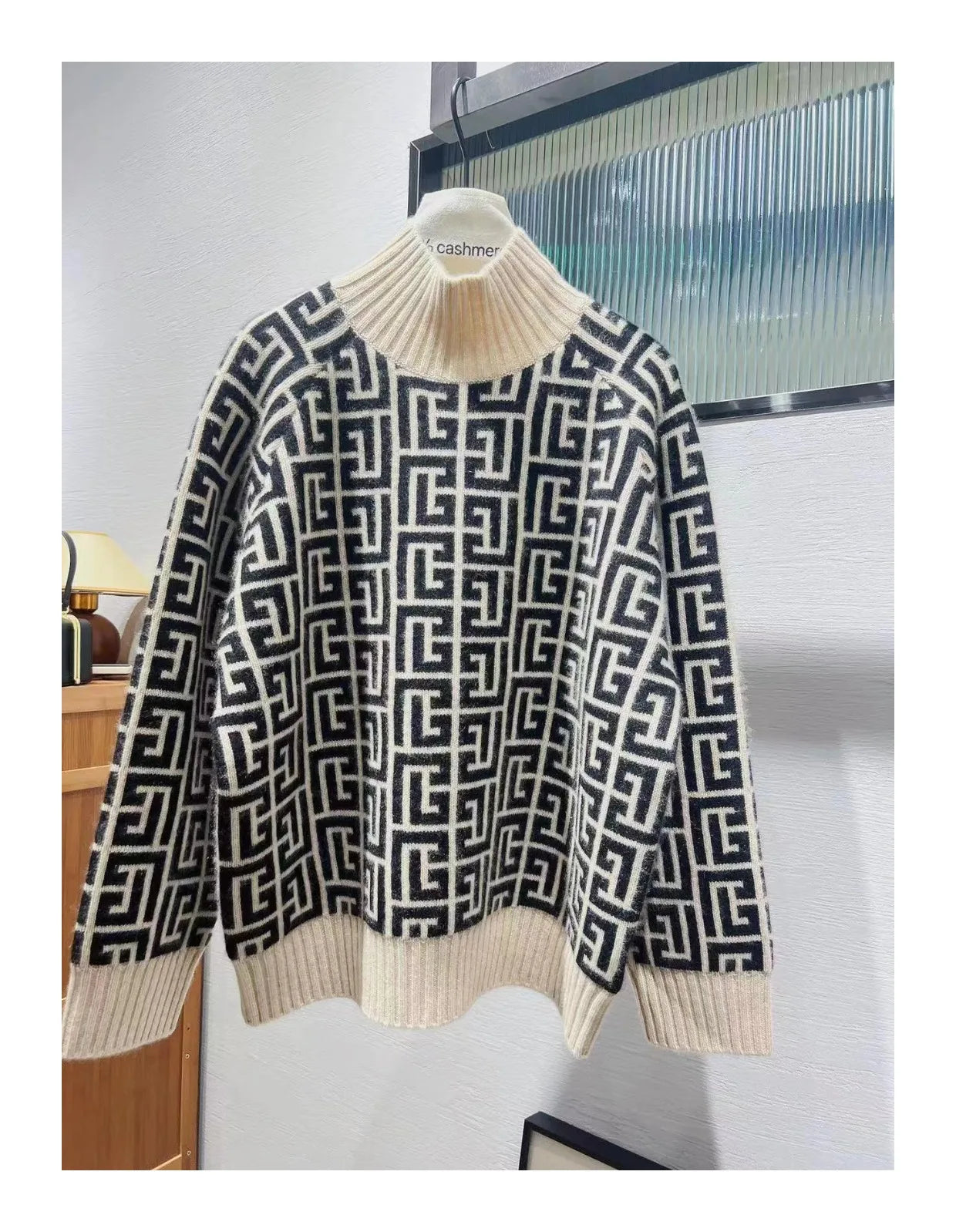 High-End 100% Ziegenwollpullover Damen Stehkragen lockerer Pullover Herbst Winter neuer Stil im Western-Look mit Verjüngungseffekt