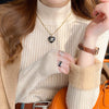 Damen Rollkragenpullover Winter 2025 Retro Rot mit Samtfutter Verdickter Innerer Thermostrickboden