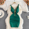 Fashion Bodycon Sexy V-neck Low Cut Mini Short Work Dress Women Backless Irregular Sleeveless Short Hip Wrap Vest Dress OL Red