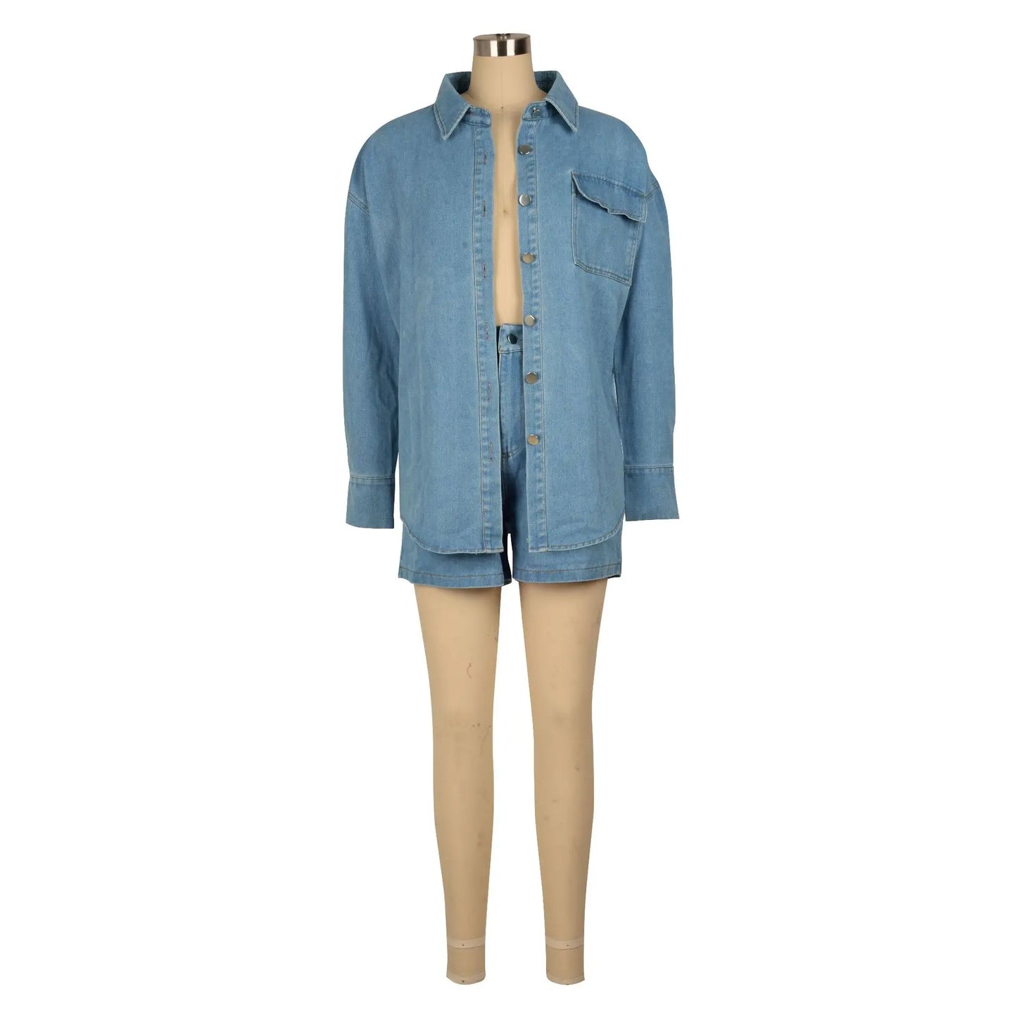 Denim Two Piece Sets Women 2024 Autumn Outfits Single Breasted Turn Down Collar Pockets Jacket Shorts Suit Short Pants Ensemble