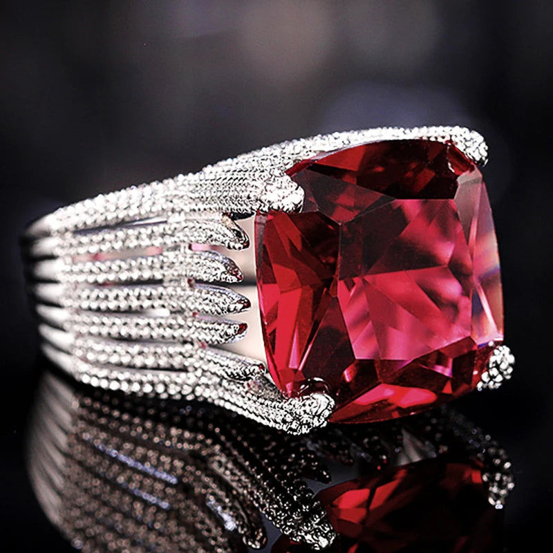 Huitan Hyperbole Red Cubic Zirconia Women Rings for Party New 2023 Gorgeous Lady's Accessories Anniversary Gift Fashion Jewelry