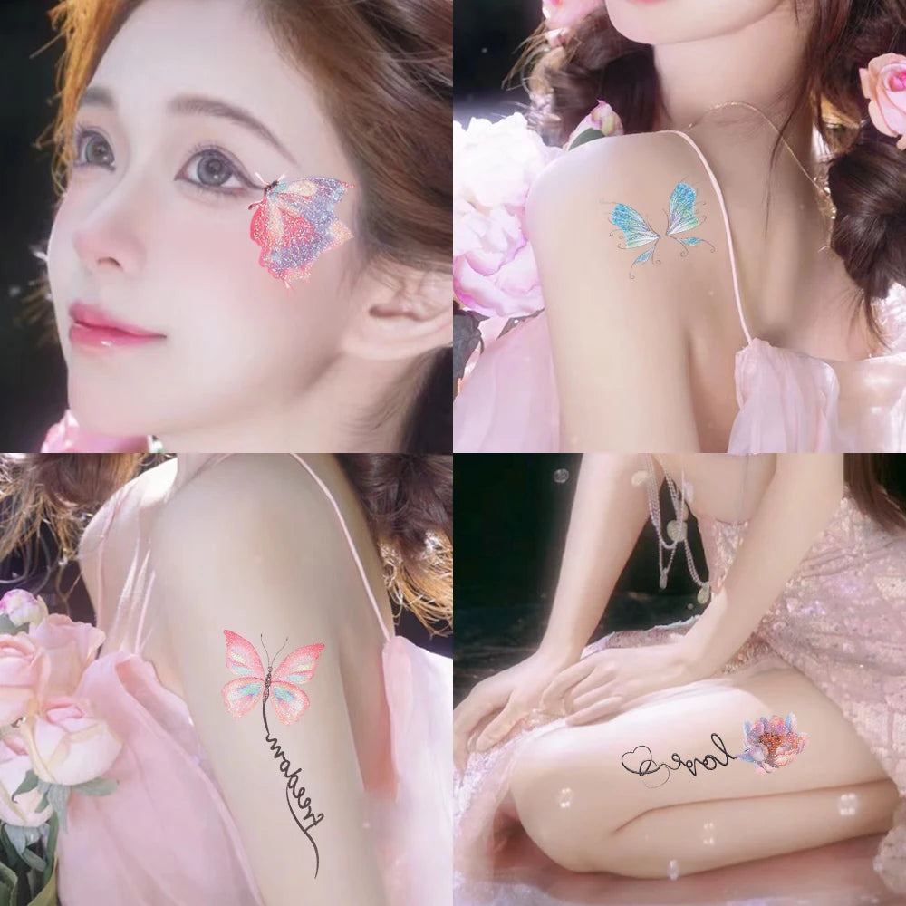 3D Fairy Butterfly Wings Shiny Tattoo Sticker Waterproof Eyes Face Body Art Fake Tattoos For Women Makeup Dance Music Festival