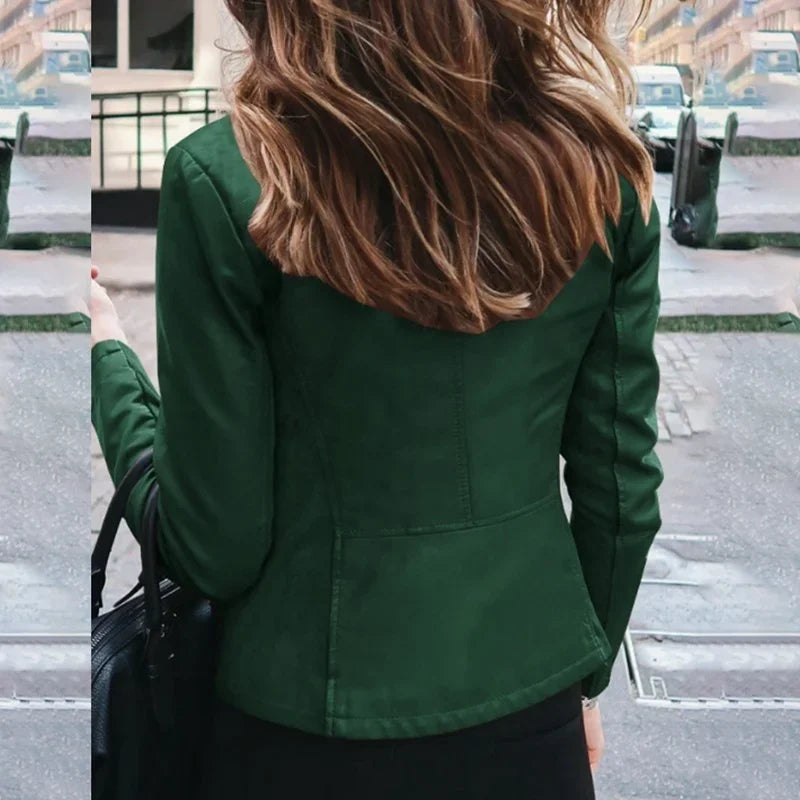 Slim Fit Faux Leather Jacket Women Classic Moto Biker PU Leater Jacket Spring Autumn Basic Zipper Coat Outerwear