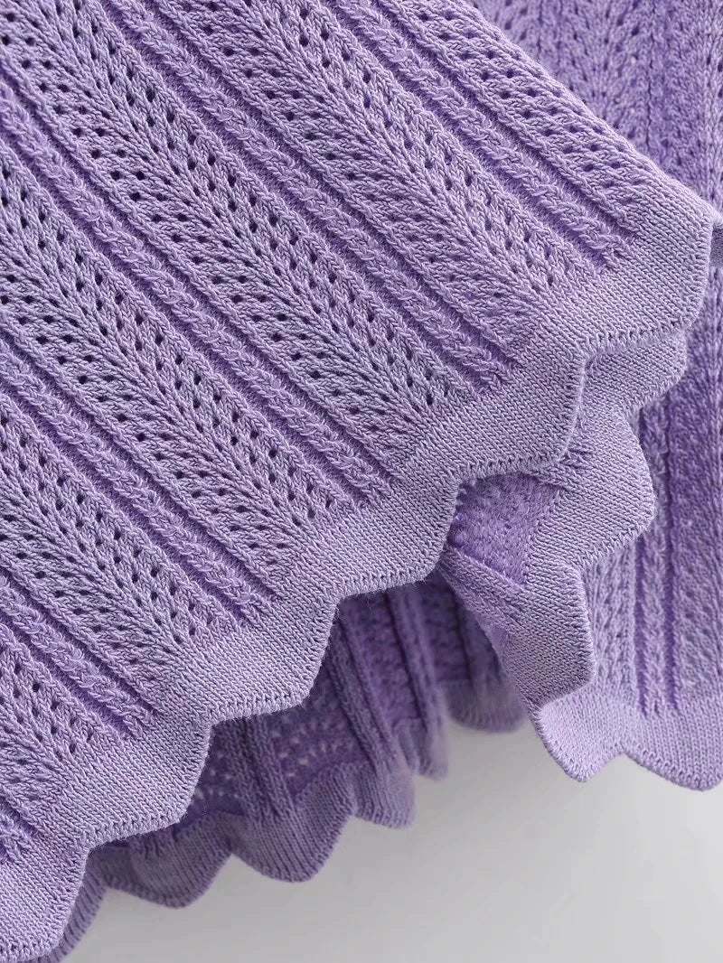 Damen V-Ausschnitt gestricktes Häkel-T-Shirt mit