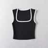 Woman Fashion Slim Solid Contrust Camis Casual Sleeveless Tanks Square Collar Crop Tops Clothing Streetwear Mujer 2024 Y2k