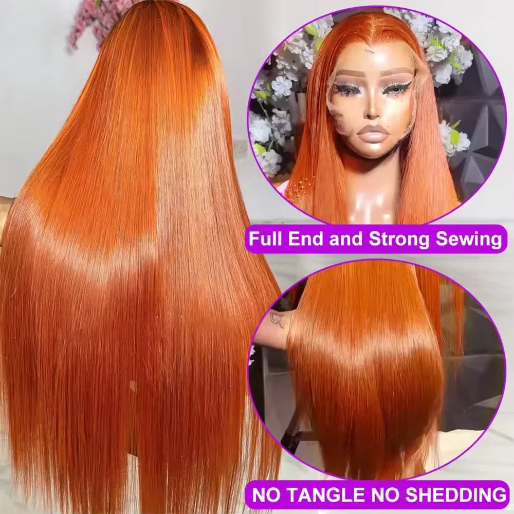Brazilian Straight #350 Ginger Orange 13x6 HD Lace Front Human Hair Wigs 13x4 Glueless Lace Frontal Wig Closure Wigs For Women