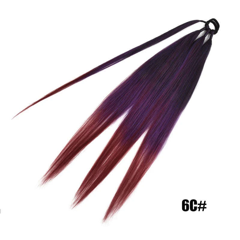 Ponytail Extensions Synthetic Boxing Braids Wrap Around Chignon Tail With Rubber Band Hair Ring 26 Inch Brown Ombre Braid DIY