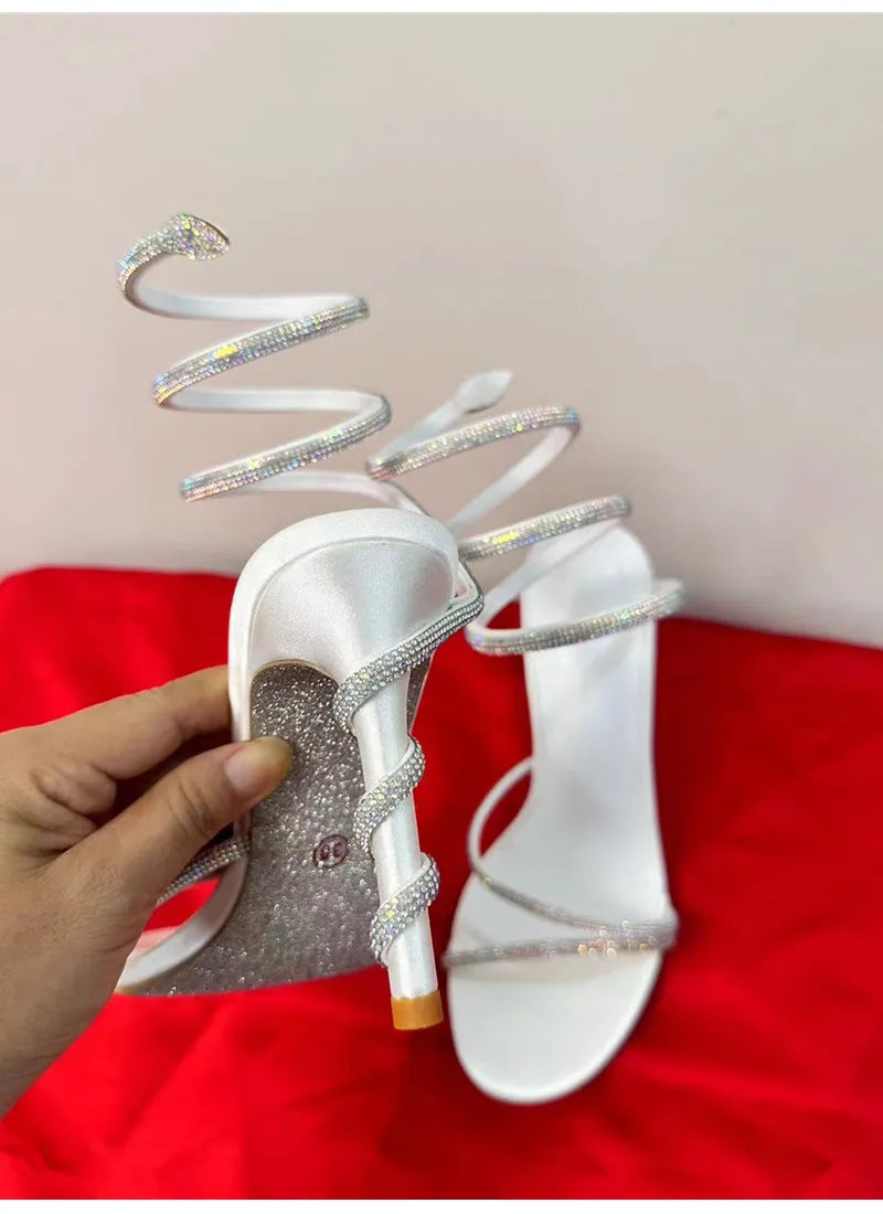 Star Style Luxus Kristall Schlange Gewickelt Damen Sandalen Sexy Stiletto High Heels Gladiator Sandalen Sommer Mode Party Abschlussball Schuhe