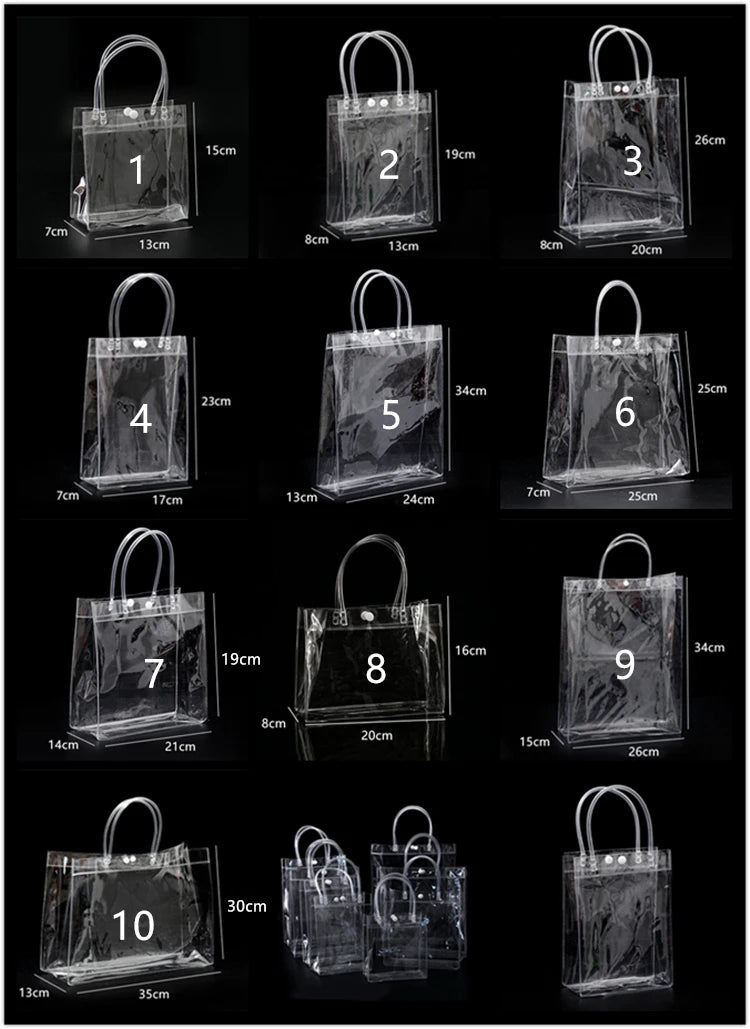 10/20pcs/lot Transparent Soft PVC Gift Tote Packaging Bags with Hand Loop Clear Plastic Handbag Cosmetic Bag