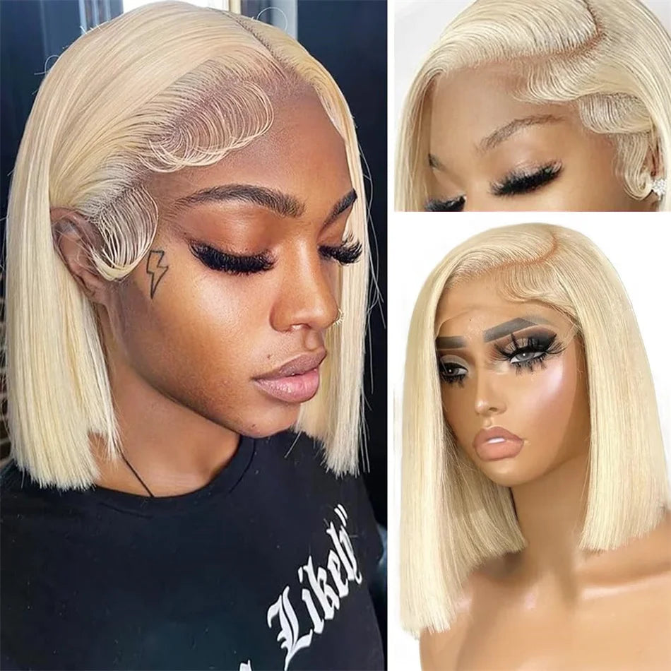 210% Density Vietname Super Double Drawn Bone Straight 13x4 Frontal Bob Wig with 100% Human Hair 613 Honey blond For Black Women