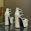 Luxury Handmade Full Pearls Rhinestones Bowknot Women Pumps Fashion Ankle Strap Platform Wedges High heels Banquet Wedding Shoes