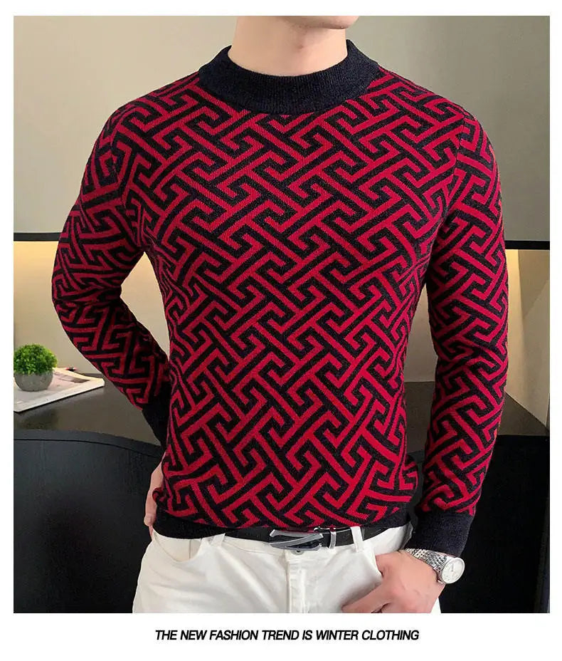 Herbst Winter Samt Strickpullover Herren Langarm Rundhalspullover Slim Fit Business Freizeit Strickwaren Tops Herrenbekleidung
