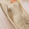 Mozision Hollow Out Long Sleeve Sexy Maxi Dress For Women Gown Autumn Winter New Metal Buckle Ruched Slit Long Dress Elegant