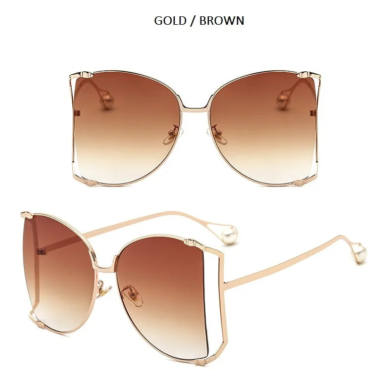 Fashion Model Ocean Gelb Quadratische Sonnenbrille Damen Luxusmarke Oversized Shades Perle Chic Sonnenbrille für Damen Herren Oculos