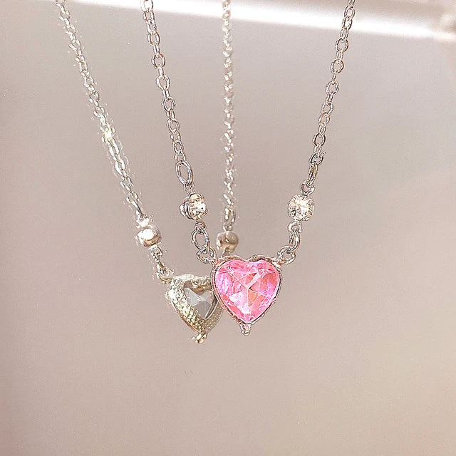 Y2K Rosa Planet Herz Zirkon Anhänger Halsketten Frauen Mode Ästhetische Schlüsselbeinkette Halskette Valentinstag Geschenk Party Schmuck