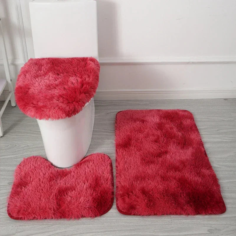 3er-Set einfarbige Heimteppiche Toilettendeckelbezug Teppich-Set rutschfeste Fußmatte für Badezimmerboden Badteppich Fußmatte