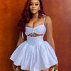 Hollow Ruched  Dress Women Square Collar Lace-up Shoulder Strap Backless Sleeveless Ruffles Street Trend Mini Bodycon