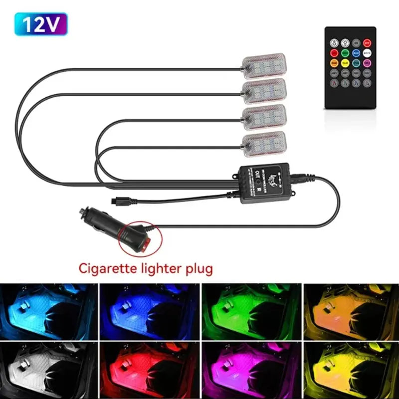 Neon LED Car Interior Ambient Foot Strip Light Accessories Back light Remote App Music Control Auto Decorative Atmosphere Lamp