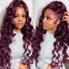Dark Purple Body Wave Lace Front Wigs Synthetic Deep Burgundy 13x4 Lace Front Wigs Grape Purple Glueless Wigs 180% Density Women